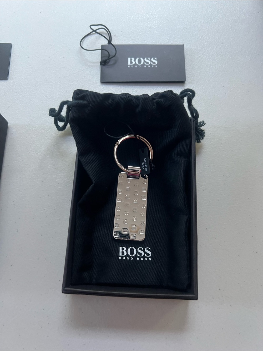 Boss Silver Rectangular Logo Keyring - Picture 3 of 4